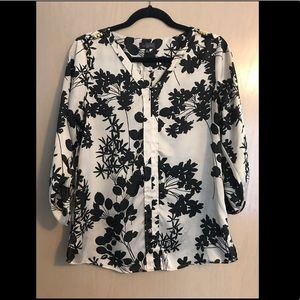 Silk black and white dress shirt with gold detail